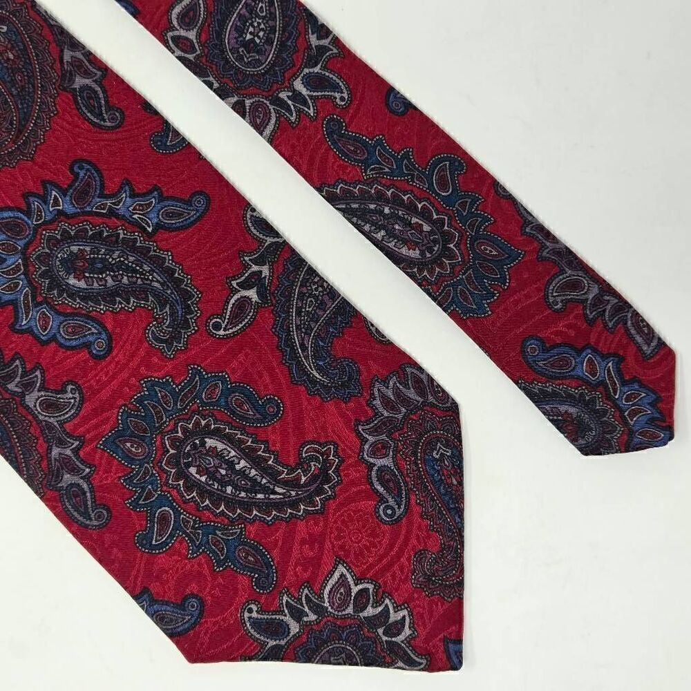 ENRICO GUCCINI USA SILK TIE RED GREEN CLASSIC PAISLEY JACQUARD SATIN 3.5" X 58"